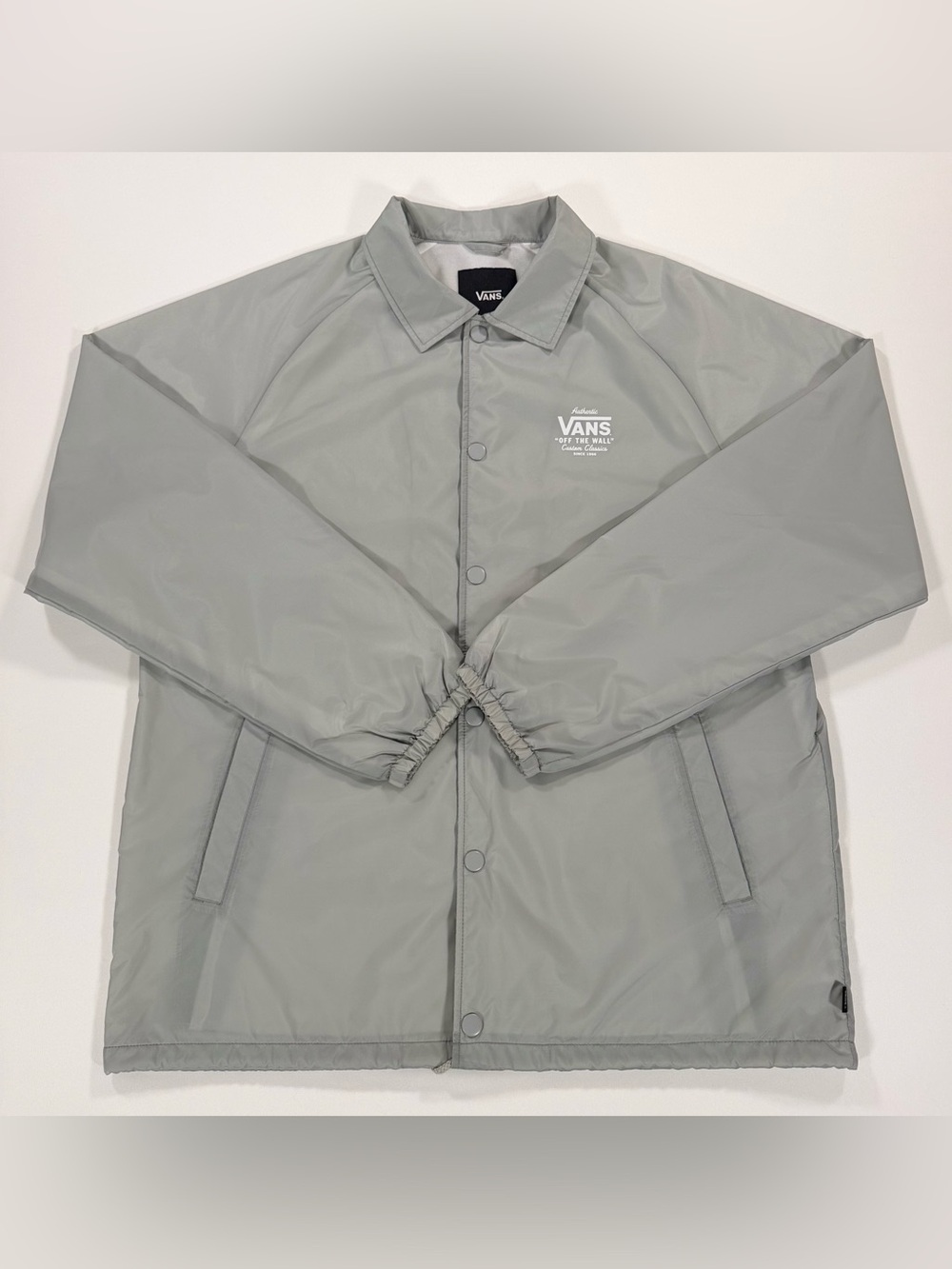 Vans Off The Wall Mens XL Coaches Jacket Grey Nylon Snap Front Windbreaker Coat